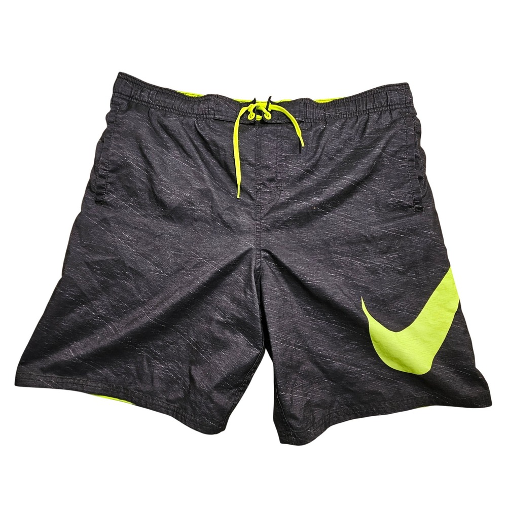 Nike Mens Swim Trunks Black Neon Yellow‎ Big Swoosh Board Shorts NESS5317 Large